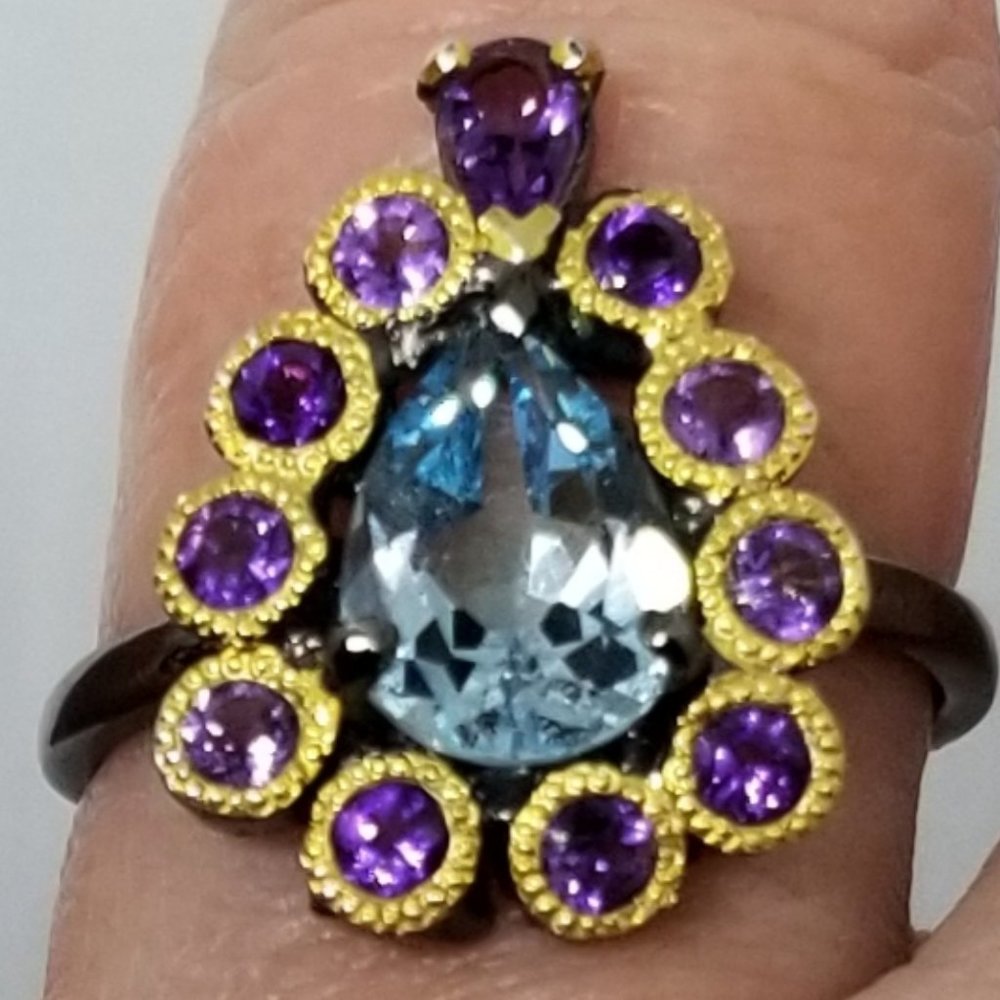 Natural amethyst and topaz sterling ring 8.5